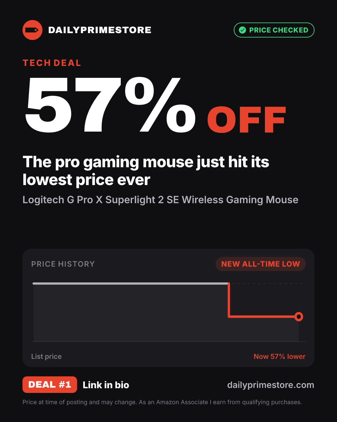 57% off: Logitech G Pro X Superlight 2 SE Wireless Gaming Mouse